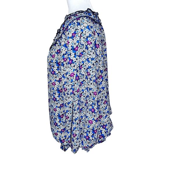 Max Studio Blue Purple Daisy Print Short Sleeve Bubble Hem 3/4 Sleeve Blouse - Picture 6 of 10